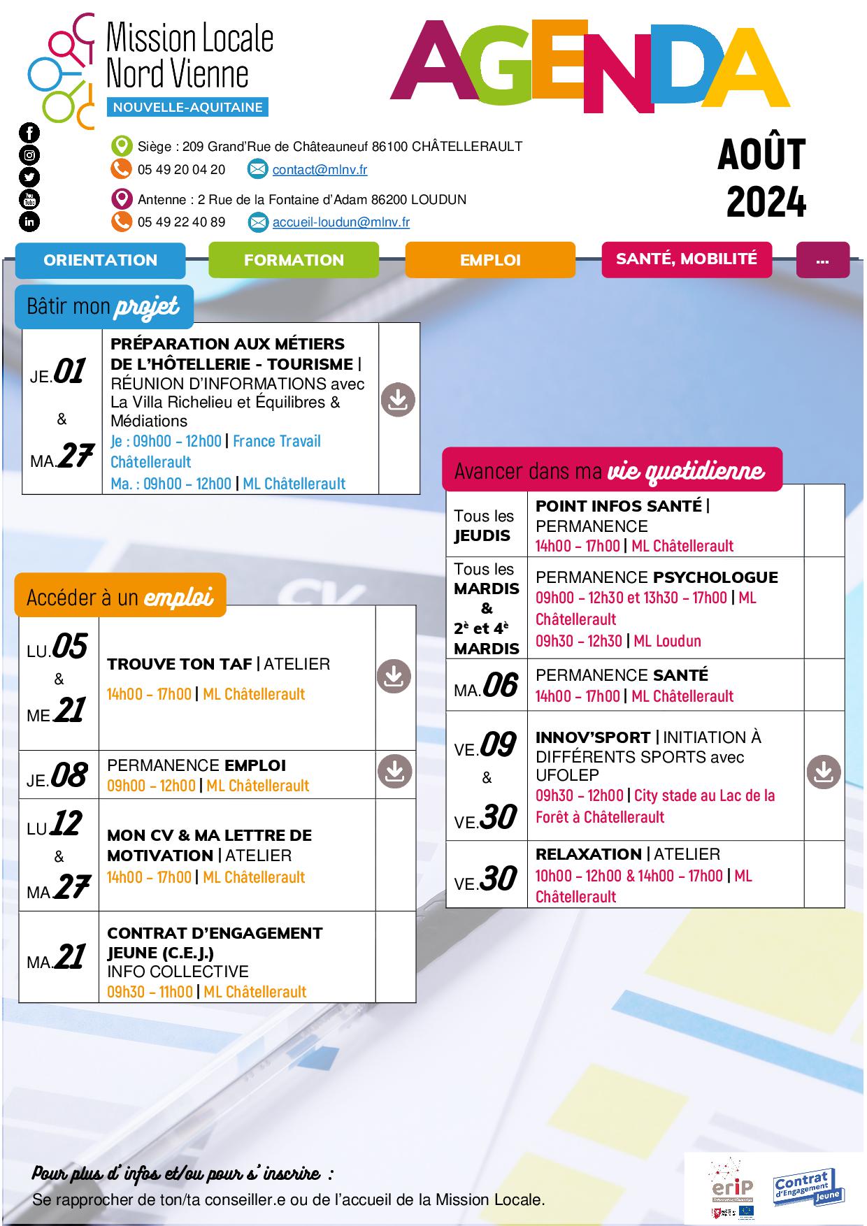 L’AGENDA D’AOÛT 2024 !