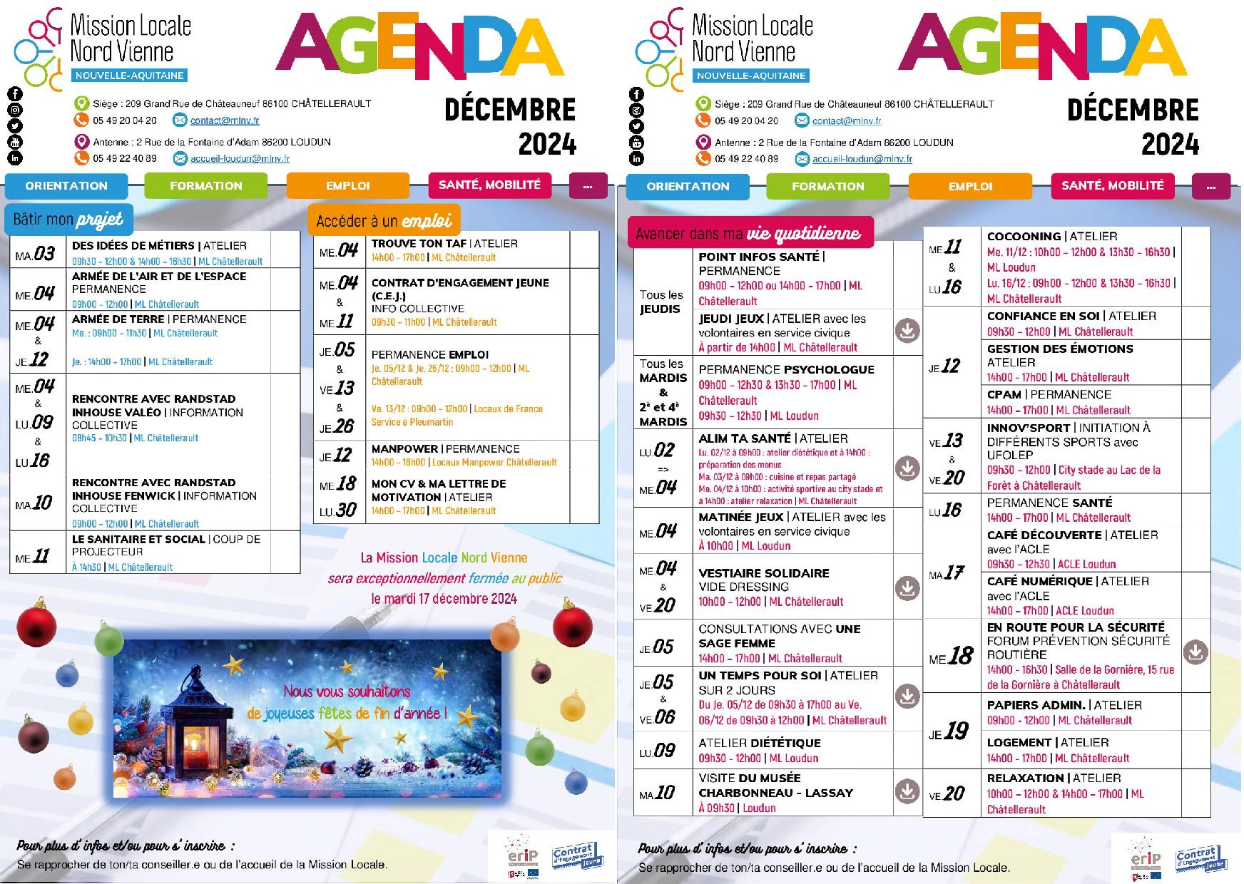 L’AGENDA DE DÉCEMBRE 2024 !