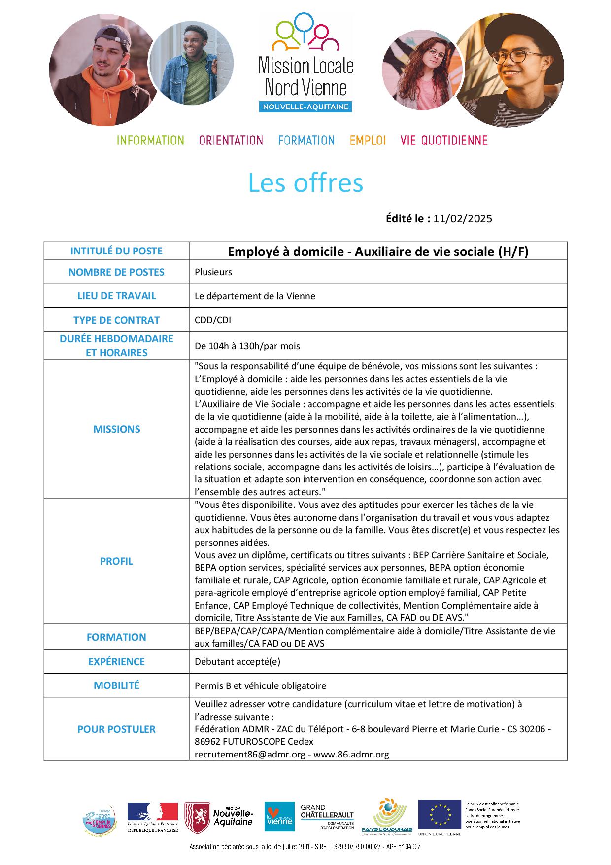 Employé à domicile – Auxiliaire de vie sociale (H/F)